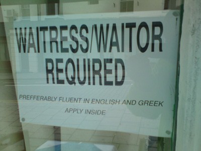 Waitress or waitor sign